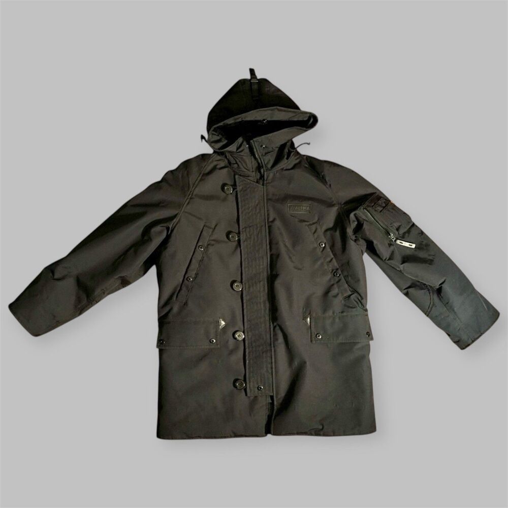 ALPHA INDUSTRIES Official US Defense Dept Contractor Black Nylon Jacket Size L